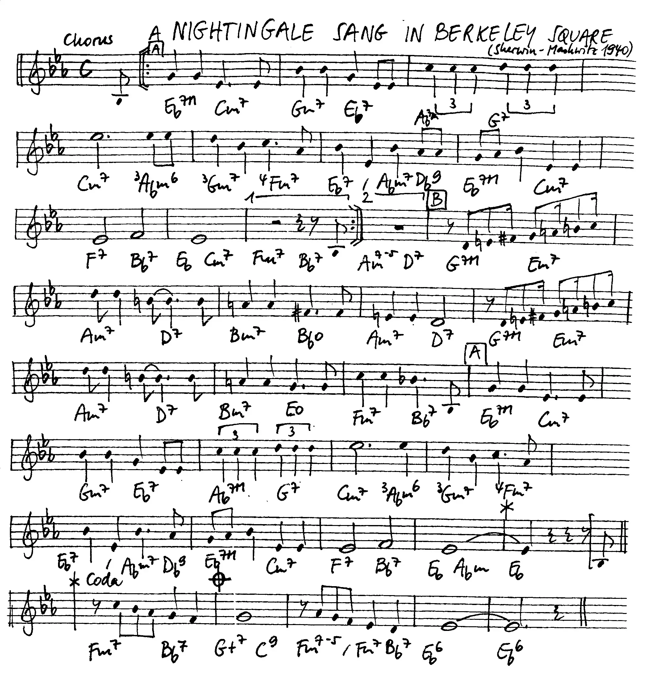 a nightingale sang in berkeley square free jazz leadsheet - Courtesy of the Jungle Jazz Band